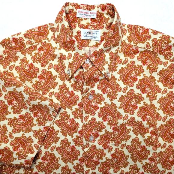 Pennleigh Club 333 Mens Short Sleeve Button Down Shirt M Red Paisley WT Grant Co - Picture 1 of 6